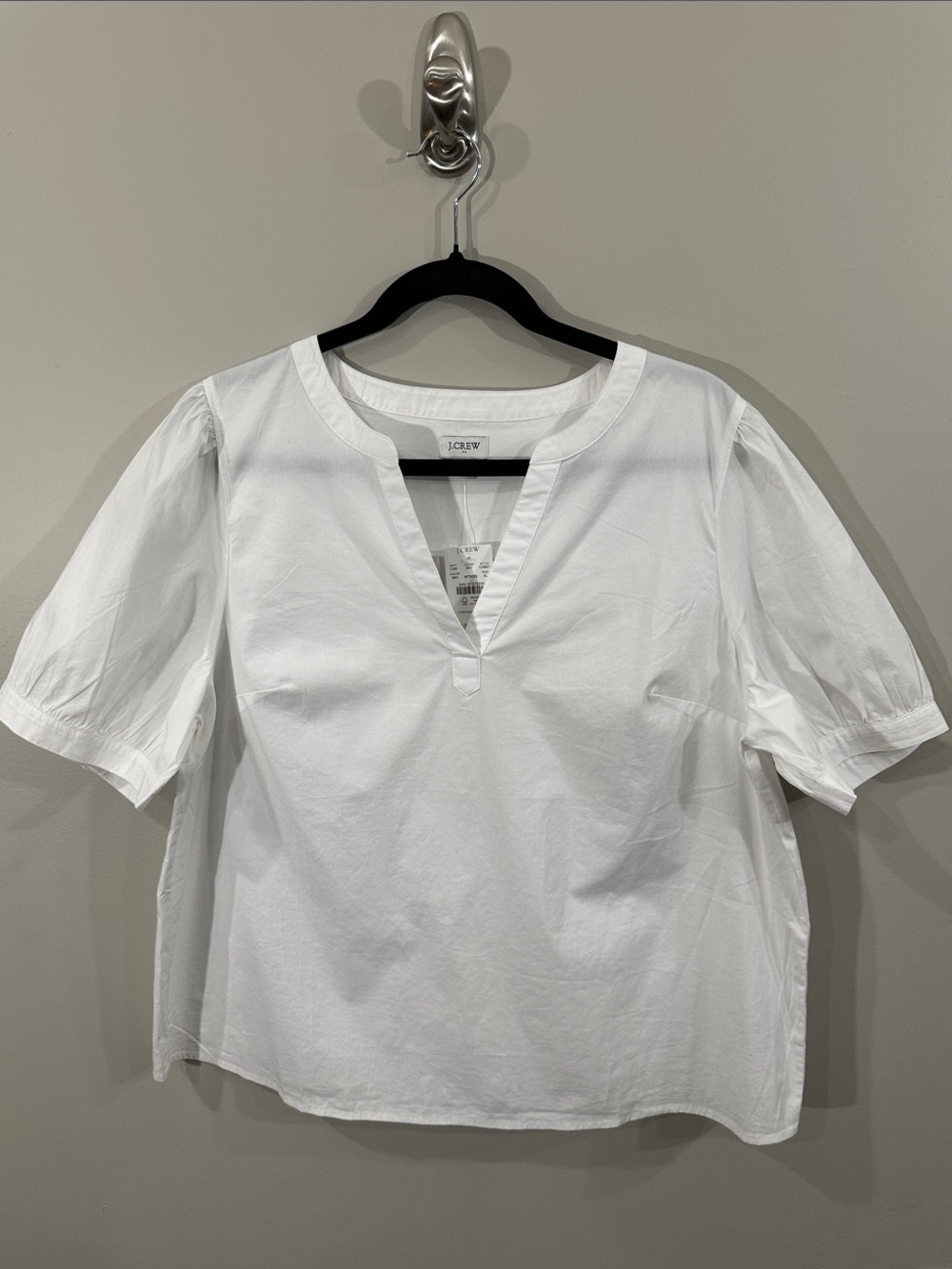 NWT J. Crew Crisp White Split V-Neck Cotton Blouse, XL
